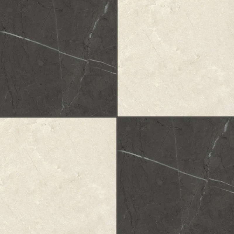 Carreau de porcelaine mat pour plancher et mur 8 po x 8 po Gambit, Damier Marquina & Marfil
