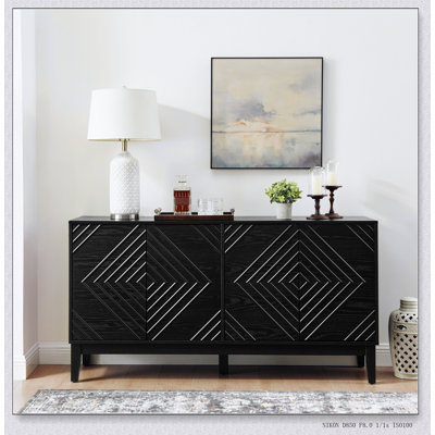 60.5'' Mid Century Modern Buffet Cabinet With Geometric Pattern, Adjustable Shelves, And Fluted Sideboard For Versatile Storage