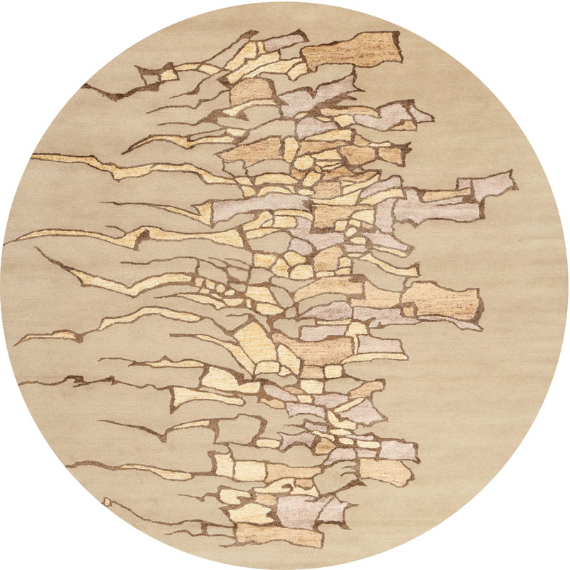 Surface beige contemporaine tapis, Rond 7 pi x 7 pi