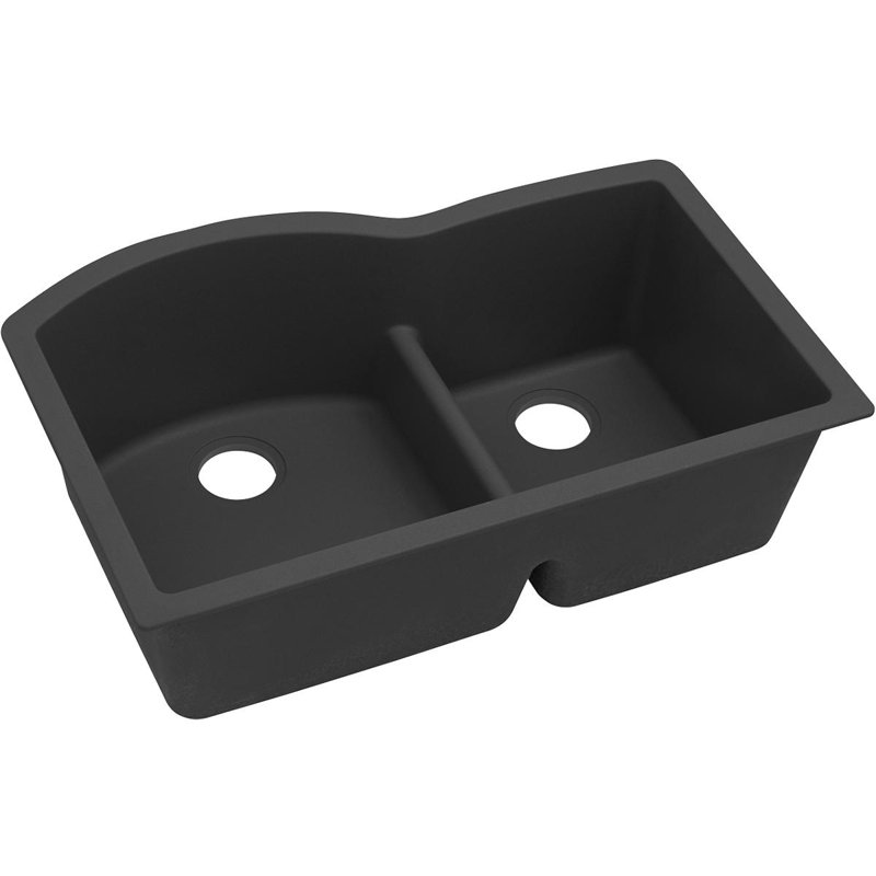Évier de cuisine encastrable à double cuve 33 po x 22 po x 10 po Quartz Classic, Noir