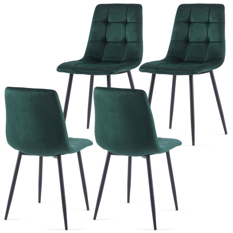 Mid Century Modern Green Velvet Dining Chairs Set Of 2 For Kitchen, Living Room, Forest Green, 2