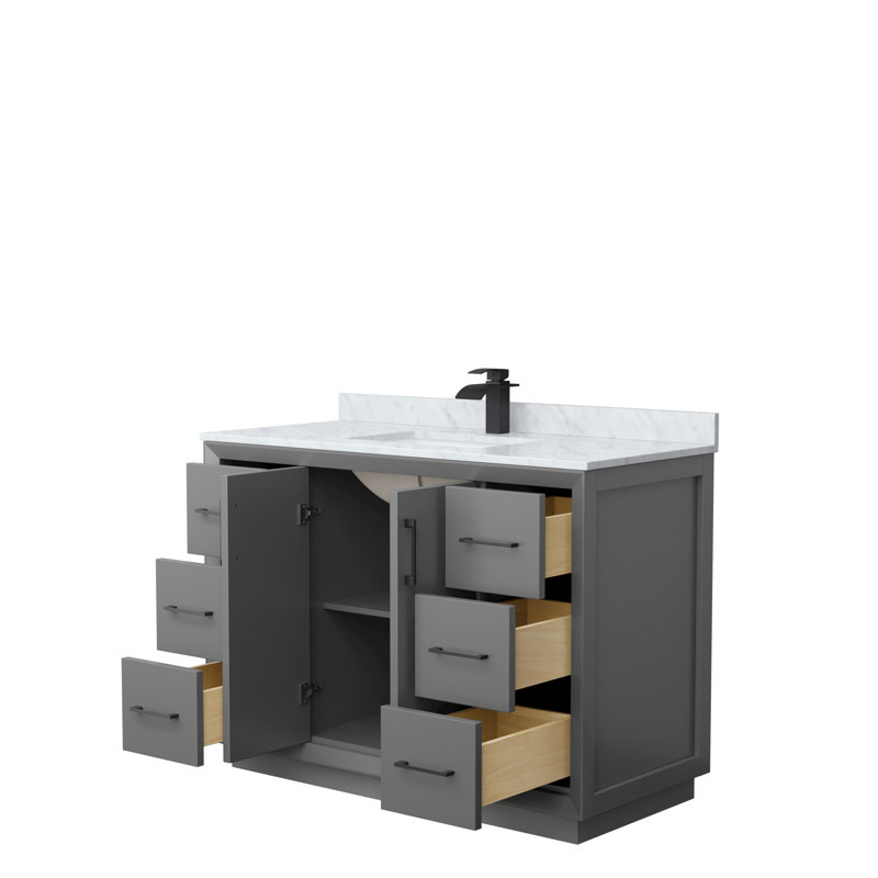 Ensemble de meuble-lavabo simple 48 po Strada_ Marbre de Carrare blanc, Gris foncé, Noir, noir, noir, noir