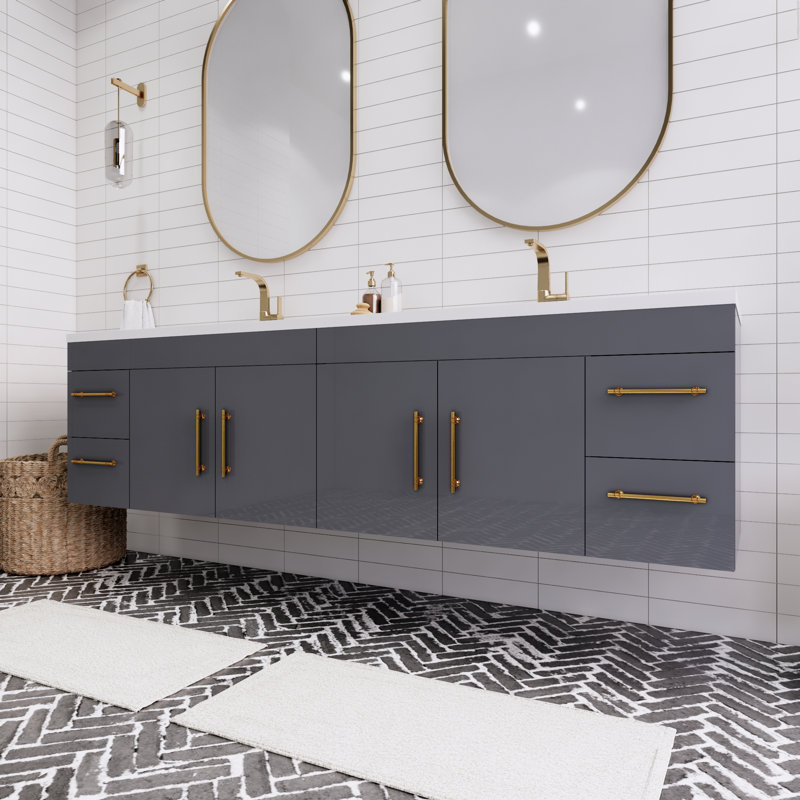 Tihanna 84'' Double Bathroom Vanity with Acrylic Top, Gloss Gray