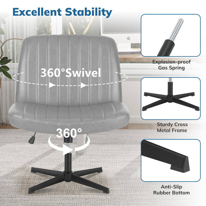 Brenae Upholstered Armless Swivel Task Chair, Fabric, Gray.