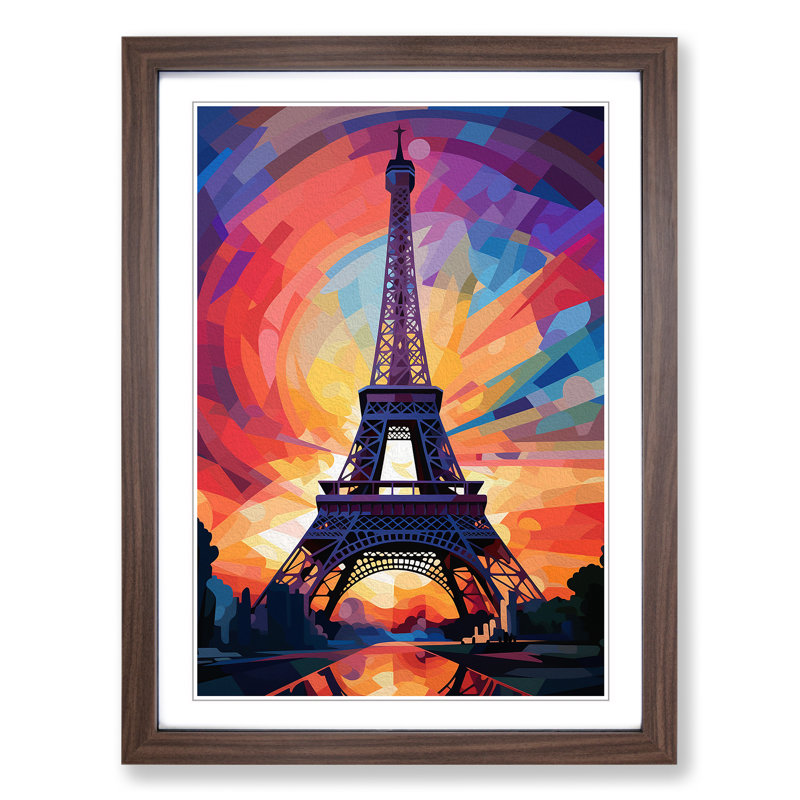 Eiffel Tower Futurism - Single Picture Frame Print on Wood, Walnut Framed, 34cm H x 25cm W