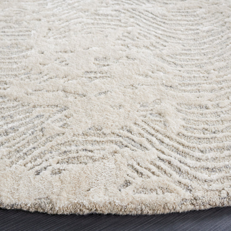 Glamour Hand Tufted Wool Viscose Cotton with Latex Abstract Rug in Ivory/Gray, Round 6'