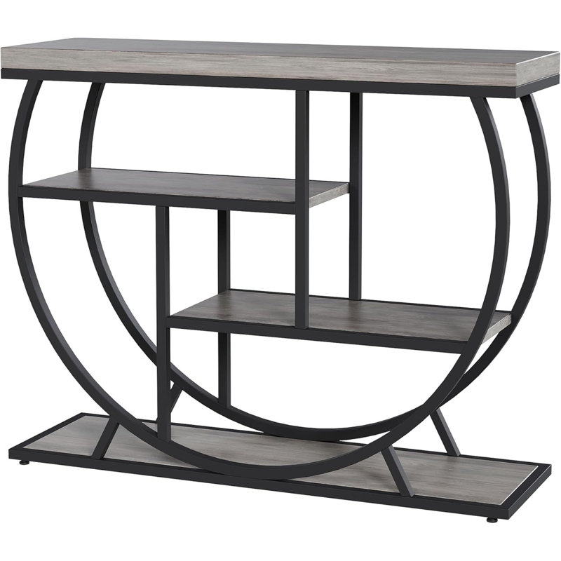 Industrial 4-Tier Narrow Entryway Table with Storage Shelves for Living Room & Hallway, Gray Wood