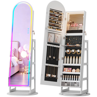 Armoire pour bijoux pivotante à 360 ° avec miroir lumineux RVB