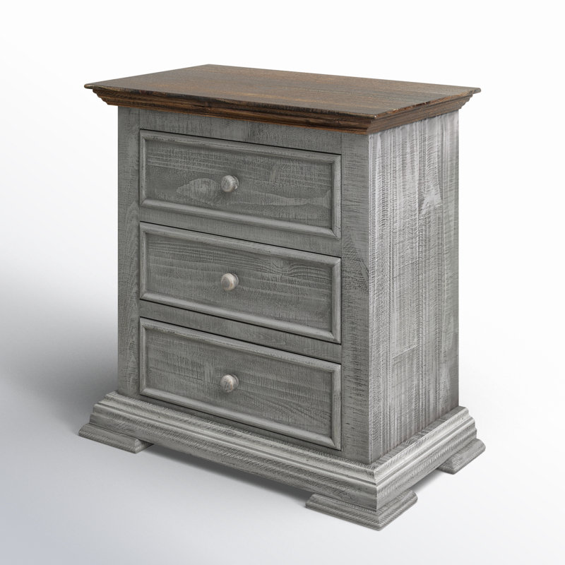 Roseland 3 Drawer Nightstand, Gray