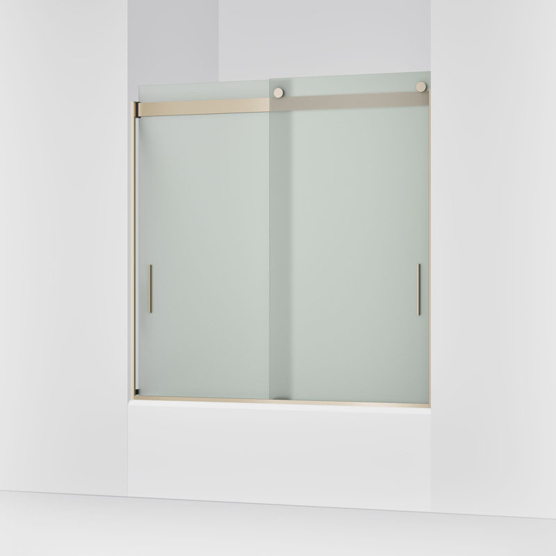 Levity 59.63" x 59.75" Bypass Bath Door with CleanCoat Technology, Anodized Brushed Bronze, Frosted