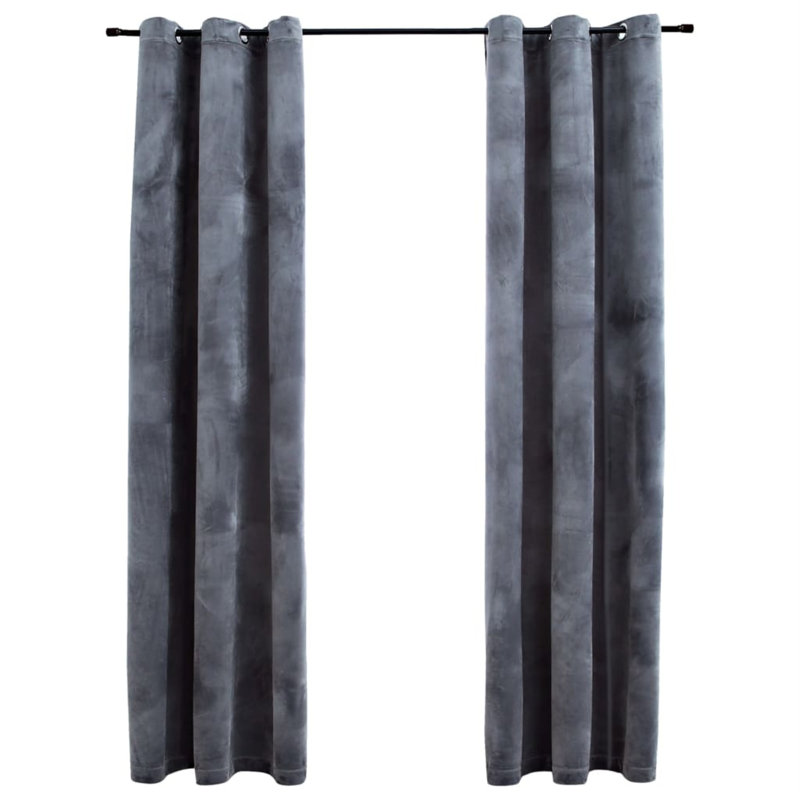 Bertello Velvet Blackout Curtains with Rings, Anthracite, 37" W x 63" L