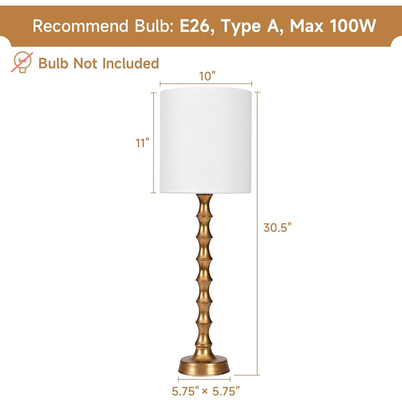30.5" Buffet Lamps Set Of 2 For Living Room, Buffet Lamps For Dining Room, Gold Lamps Set Of 2 For Credenza, Modern Buffet Lamps Set Of 2 Tall Skinny, Gold Bamboo Candlestick Lamps For Bedroom