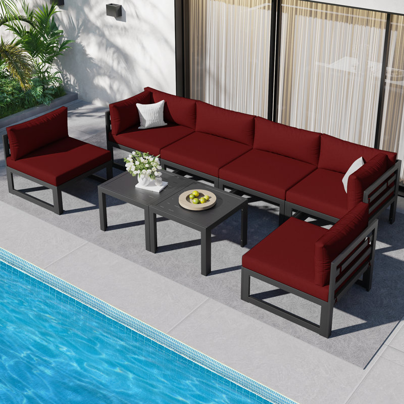 Gilemette 8-Piece Modern Aluminum Outdoor Sectional Seating Group with Cushions & Coffee Table, Rust-Resistant Patio Conversation Set