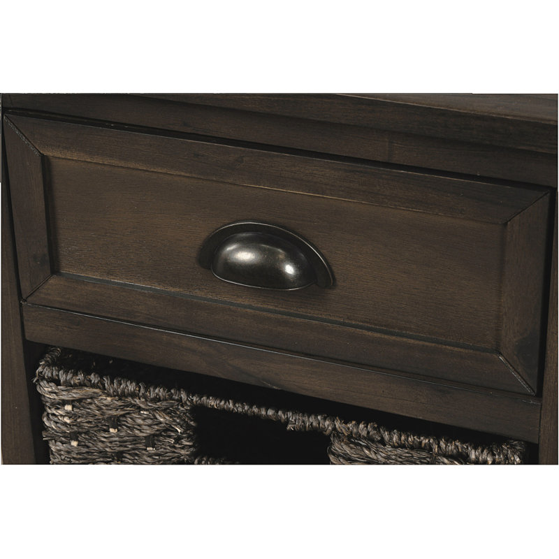 Armoire de rangement rustique avec deux tiroirs et quatre paniers en rotin classique, Gris clair
