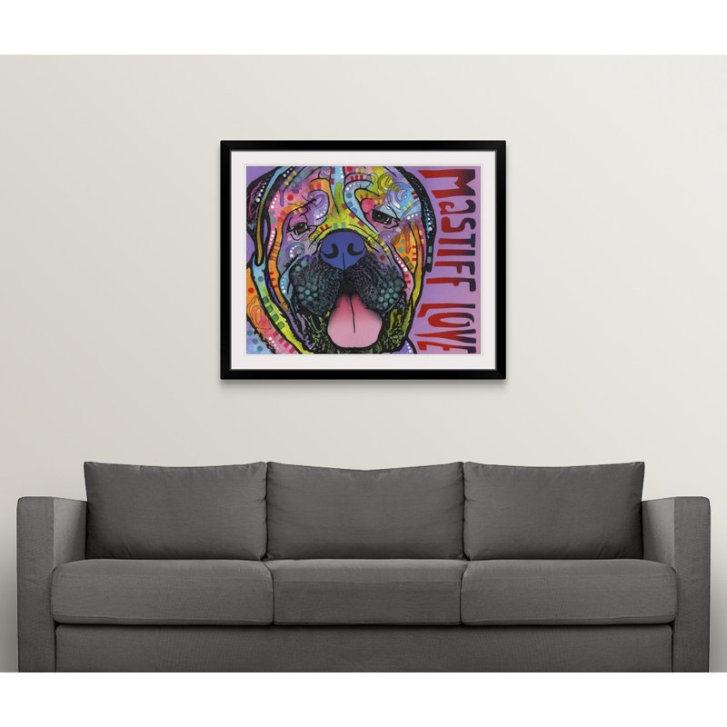 «Mastiff Love» par Dean Russo - impression, Cadre noir, H 24 po x l 28 po x P 1 po