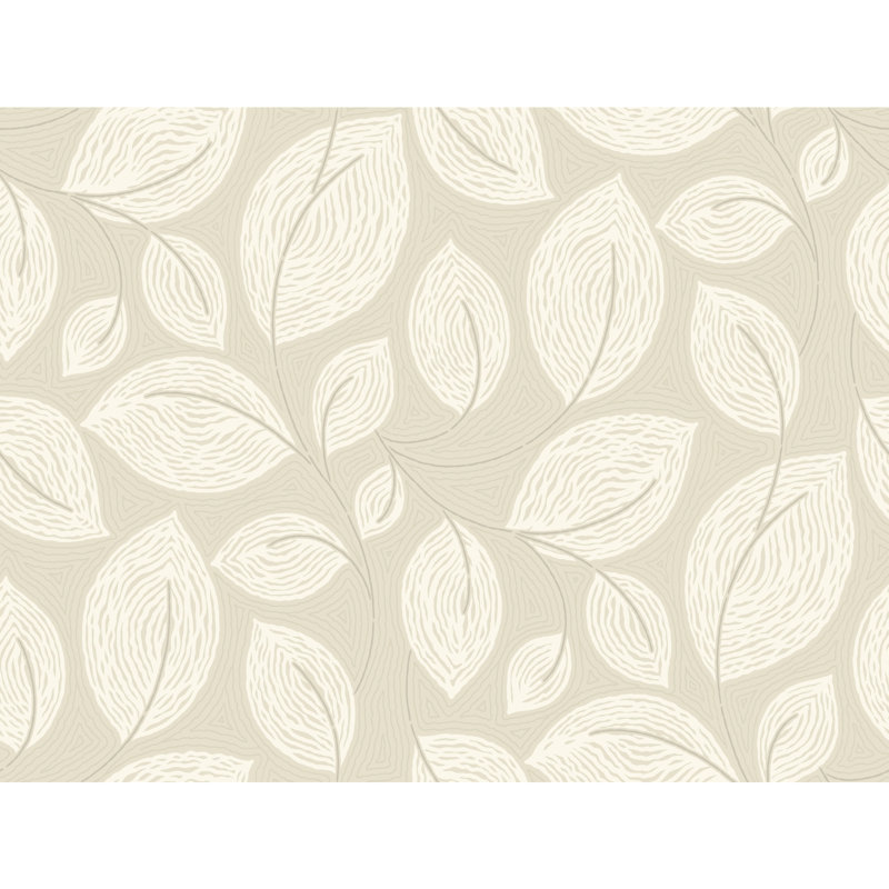 Contoured Leaves Floral Vinyl Wallpaper Roll, Sand