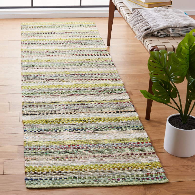 Tapis rayé en coton tissé à la main Vesey, Tapis de couloir 2 pi 3 po x 8 pi