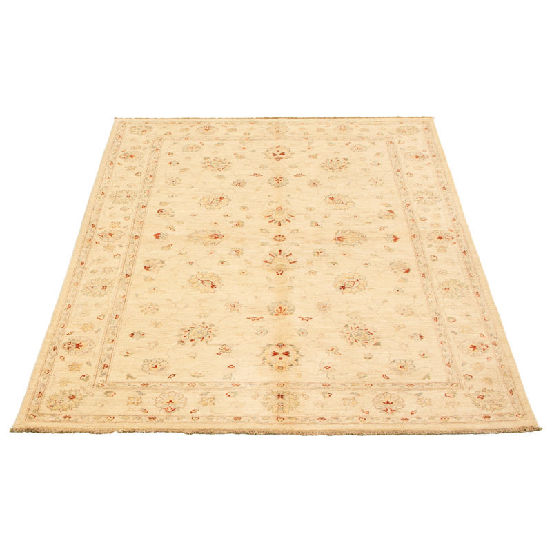 Tapis décoratif de laine brun clair en laine noué à la main de conception unique 5 pi 7 po x 7 pi 8 po noué à la main New Age