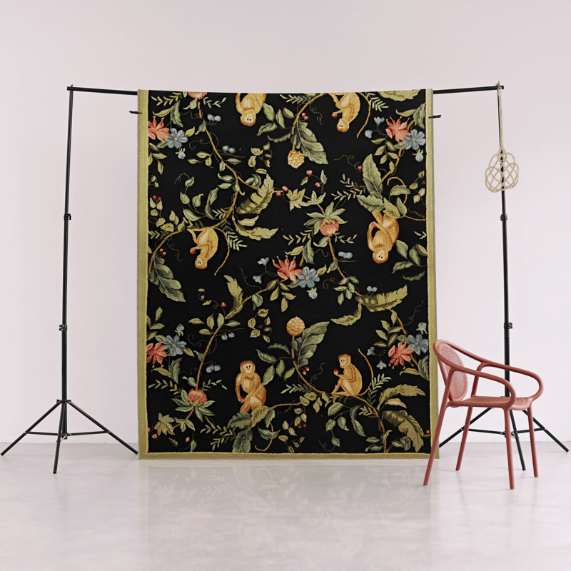 Tapis décoratif moderne multicolore à motif floral noir, Rectangle 4 pi 7,12 po x 6 pi 6,74 po
