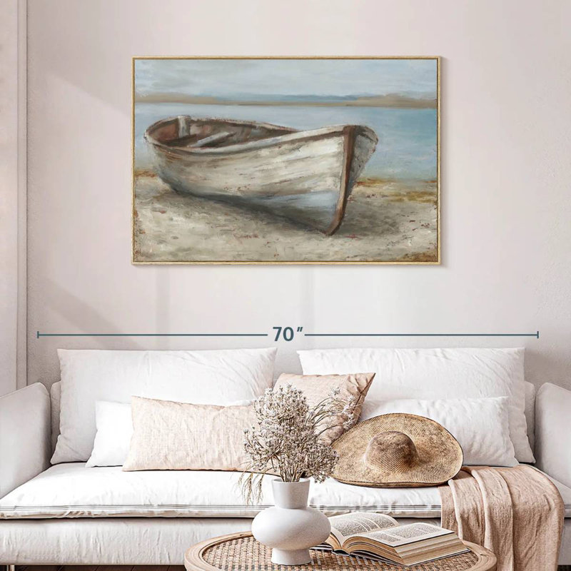 Bateau blanchi à la chaux I, Cadre flottant en bois naturel, 43 po x 29 po
