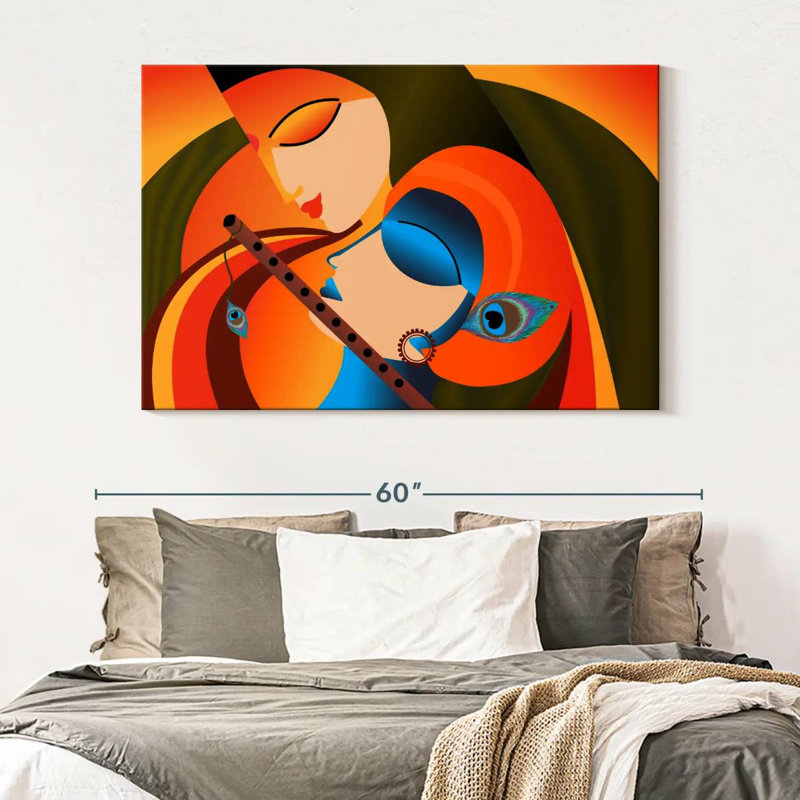 Radha Krishna Madhubani sur impression sur toile, H 34 po x l 51 po x P 1,25 po
