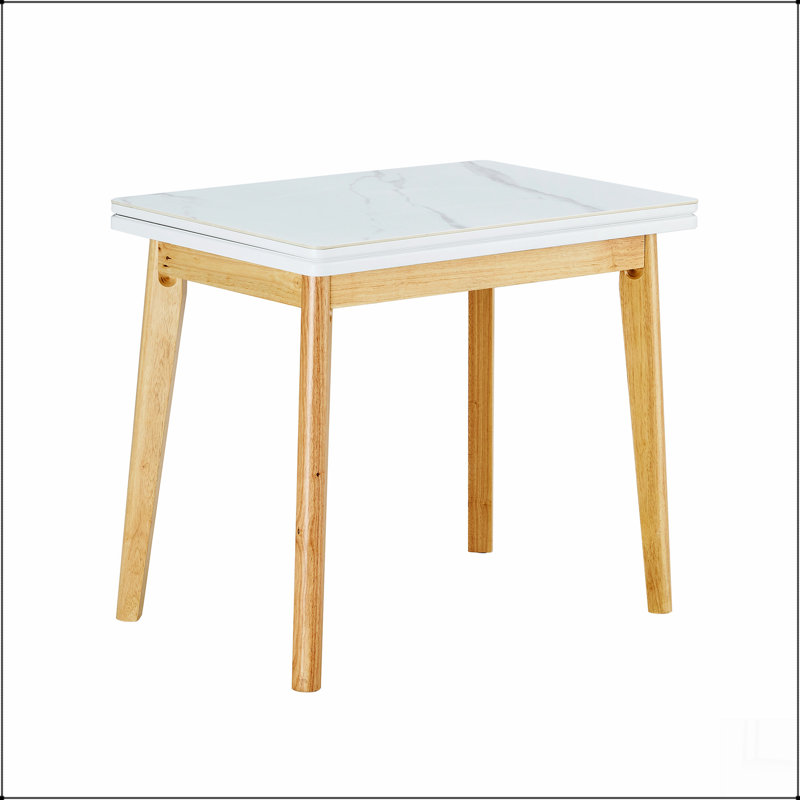Imitation Marble Sintered Stone Tabletop With Rubber Wooden Legs, Foldable Computer Desk, White