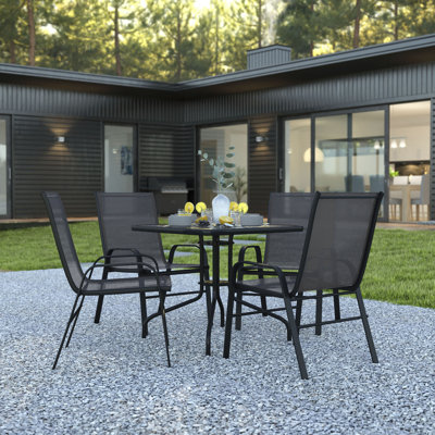 Elgin 5-Piece Rippled Glass Outdoor Patio Table Set with 4 Chairs by Flash Furniture by Lark Manor