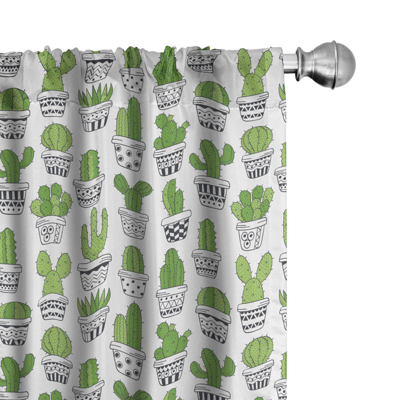Cactus Floral Semi-Sheer Rod Pocket Curtain Panels, 28" x 63"