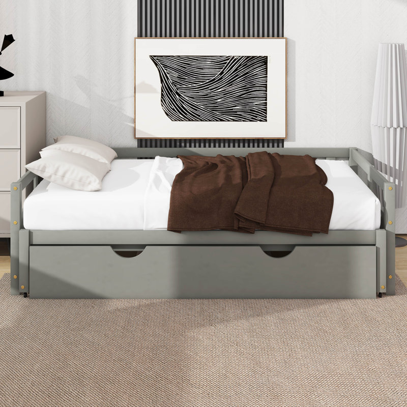 Twin Daybed With Trundle, Extendable Design, Gray