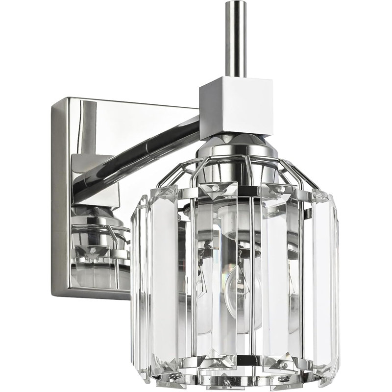 Crystal Vanity Light Fixture - 1 Light Wall Sconce For Bathroom Over Mirror With Clear Crystal Shade - Hardwired Installation - Compatible With LED CFL Incandescent Halogen Bulbs - Durable Aluminum Construction