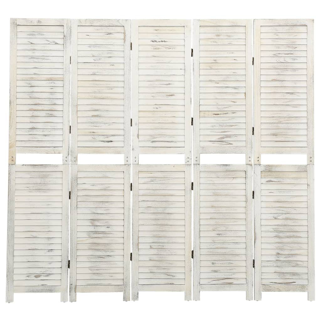 5-Panel Room Divider – Antique White Solid Wood, 178.5X166 Cm, Elegant Privacy Partition And Decorative Screen