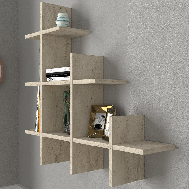 Colesen Modern Wall Shelf, 32.2 x 31.5 x 7.1 inches | 100% Melamine Coated Particle Board, Thickness: 0.7 inches | Multiple Shelves for Additional Storage, Stylish Marble Design, Easy Wall Mounting