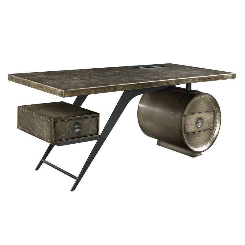 Kajana 2-Drawers Executive Desk with USB in Bronze Aluminum