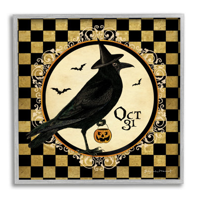 Oct 31, damier d'Halloween encadré sur bois par Stephanie Workman Marrott, impression