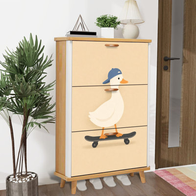 Armoire de rangement pour chaussures avec 3 tiroirs rabattables pour un canard mignon portant un range-chaussures beige