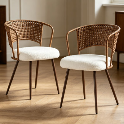 Chaises de salle à manger en osier - ensemble de 4 pièces - Chaise de cuisine à dossier canne rembourré avec coussin éponge, chaise de salle à manger à oreilles avec pieds en métal, convient à la maison et à la cuisine