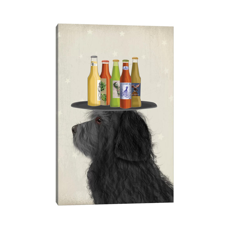 Labradoodle Black II Beer Lover by Fab Funky - Wrapped Canvas Gallery-Wrapped Canvas Giclée, 20.32 cm H x 30.48 cm W