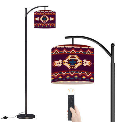 Arc Floor Lamp Aztec Navajo geometric seamless Native American Southwest print Ethnic Floor Lamps with Remote LED Lights Adjustable Lamp Shades Tall Standing Lamps for Reading Office Living Room