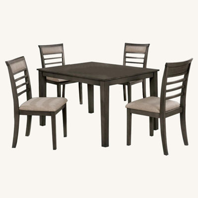 5 Pc Dining Table Set Weathered Gray Dining Chairs & Table Solid Wood Beige Padded Fabric Cushions Slat Back Chair Dining Room Furniture -  Red Barrel StudioÂ®, 78607E0433254D61BEE4CF3E79C6ABFA