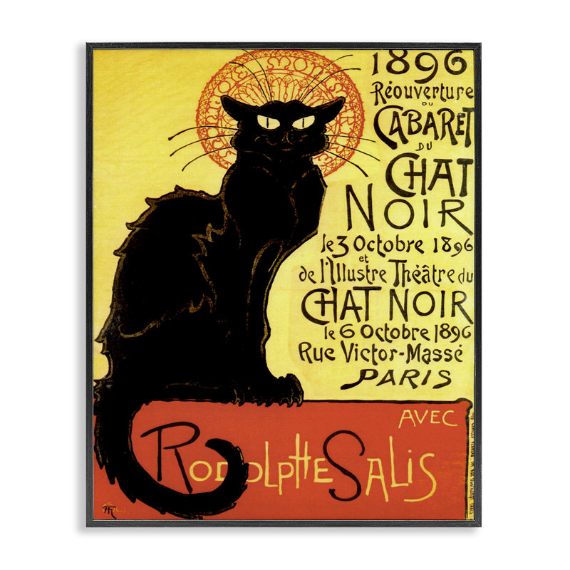 Giclée de chat noir rétro d'Halloween, design par Marcus Jules, H 14 po x l 11 po, Giclée encadrée noir minuit