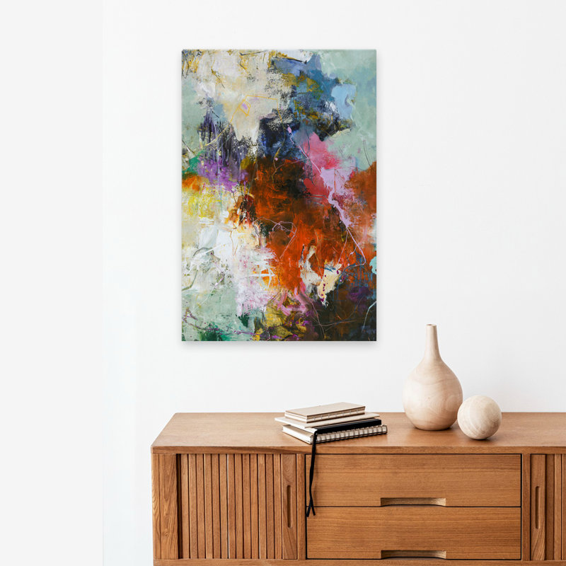 Attention - Art abstrait fuchsias contemporain, H 24 po x l 16 po