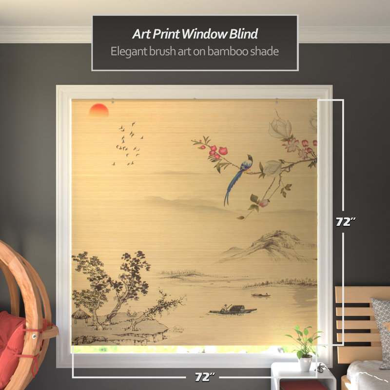 Fenêtre en bambou - store romain semi-diaphane noir / brun Rising Sun, 72"W x 72"L