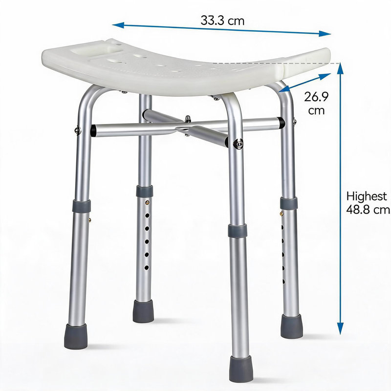 Adjustable Height Shower Chair with Padded Seat and Non-Slip Feet, Rustproof Aluminium Bath Stool for Seniors and Mobility Support