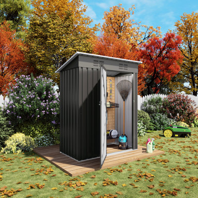 Remise à outils grise en métal, 5 pi x 3 pi, chambre temporaire, maison pour animaux de compagnie, décoloration, outils de jardin verrouillables avec rangement, vélo, déformation, assemblage rapide, accessoires complets