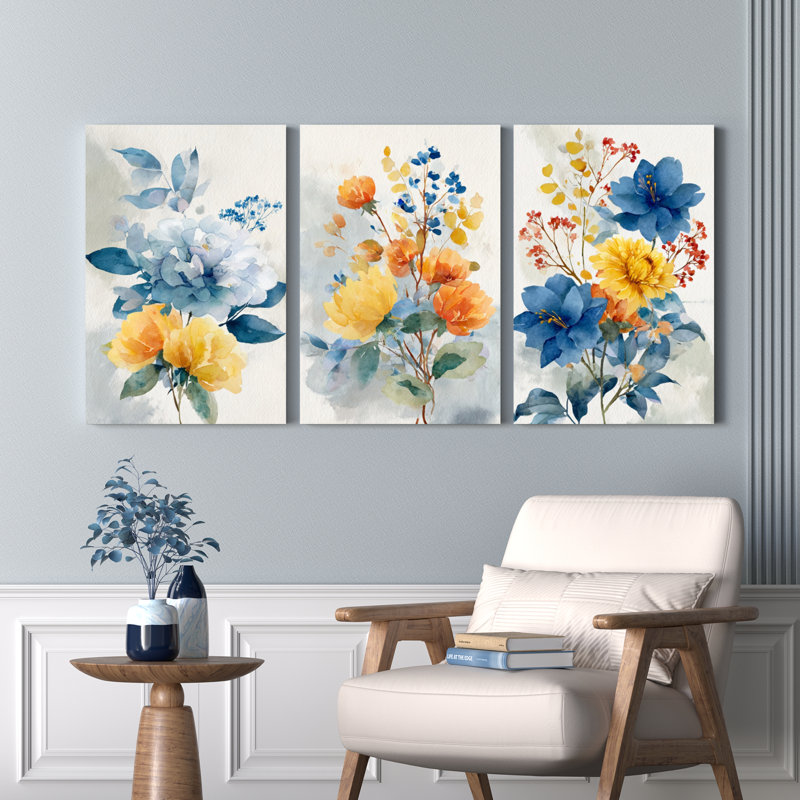 Ensemble de 3 reproductions d'art sur toile tendue à l'aquarelle, H 30 po x l 60 po