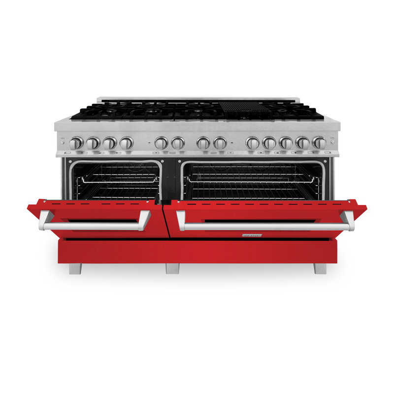 ZLINE 60" Legacy Dual Fuel Range, Satin Stainless Steel and Red Matte