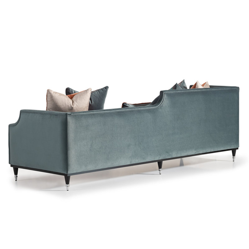 La Francaise 105'' Square Arm Sofa, Teal Blue Velvet