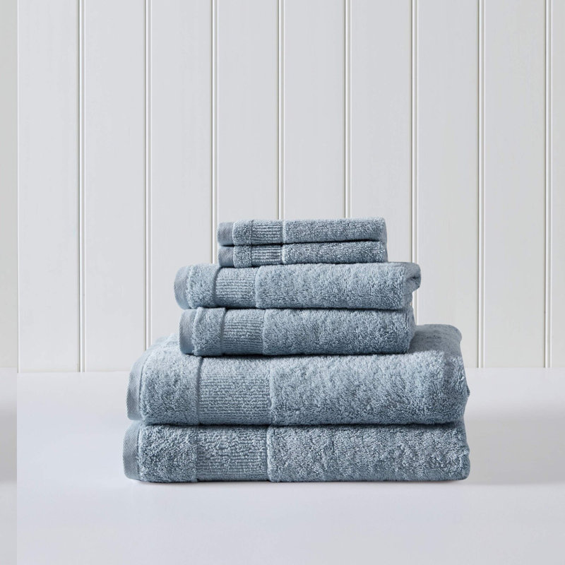 Island Retreat Bay Blue Cotton Bath Towels - Absorbent & Fade Resistant 6-Piece Set for Fashionable Bathroom Decor