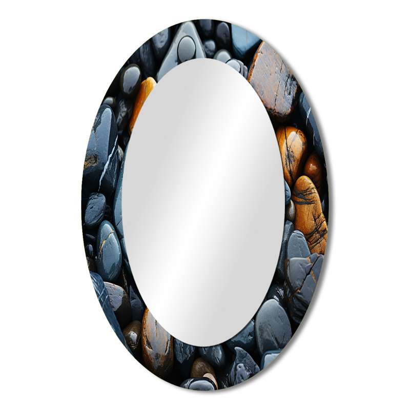 Rocky Beach Patterns II - Coastal Oval Decorative Mirror On Metal, 36" x 24"