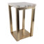 Table d'appoint contemporaine en pierre d'agate pour le salon - Table d'appoint carrée et étroite avec piètement en fer - 63,5 cm, blanc et or